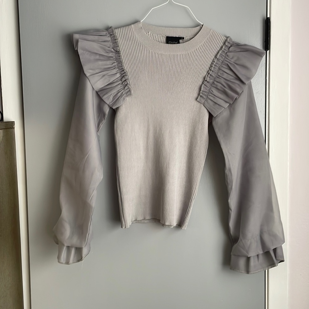 New Cliché sweater with contrast ruffle trim , size S